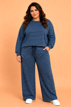 Load image into Gallery viewer, Stripe Long Sleeve Top &amp; Pants Set: Blue Stripe / 4X