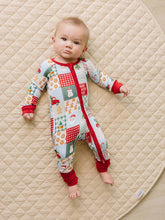 Load image into Gallery viewer, Bamboo Zip Romper | Christmas Patchwork: 6-12M