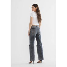 Load image into Gallery viewer, SUPER HIGH WIDE LEG WITH DISTRESSED KNEE: OIL / 25