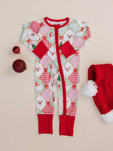 Load image into Gallery viewer, Bamboo Zip Romper | Santa Patchwork: 3-6M