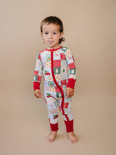 Load image into Gallery viewer, Bamboo Zip Romper | Christmas Patchwork: 3-6M