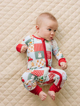 Load image into Gallery viewer, Bamboo Zip Romper | Christmas Patchwork: 3-6M