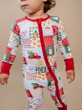 Load image into Gallery viewer, Bamboo Zip Romper | Christmas Patchwork: 6-12M