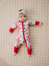 Load image into Gallery viewer, Bamboo Zip Romper | Santa Patchwork: 3-6M