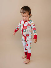Load image into Gallery viewer, Bamboo Zip Romper | Christmas Patchwork: 6-12M
