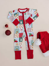 Load image into Gallery viewer, Bamboo Zip Romper | Christmas Patchwork: 12-18M
