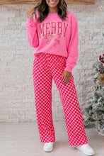 Load image into Gallery viewer, Merry Graphic Plaid Christmas Lounge Pant Set / Pink / M