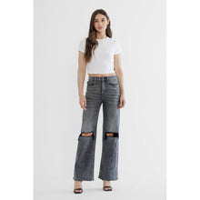 Load image into Gallery viewer, SUPER HIGH WIDE LEG WITH DISTRESSED KNEE: OIL / 29
