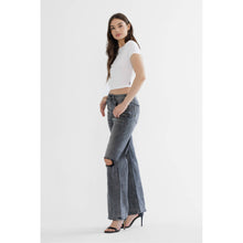 Load image into Gallery viewer, SUPER HIGH WIDE LEG WITH DISTRESSED KNEE: OIL / 25